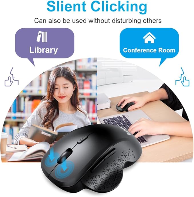 Bluetooth Mouse, Wireless Mouse, Ergonomic Mouse, 2.4GHz with USB Receiver, 1600 DPI Optical Tracking, Quiet Clicks, Computer Mouse for Laptop, PC, Notebook (White)