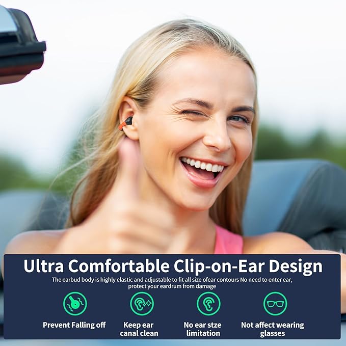 Open Ear Headphones Clip On Mini Earbuds Bluetooth 5.3 Wireless Earbuds 48 Hours Playtime IPX7 Waterproof Sports Bone Conduction Headphones Bluetooth for Workout Driving Walking with iPhone Android