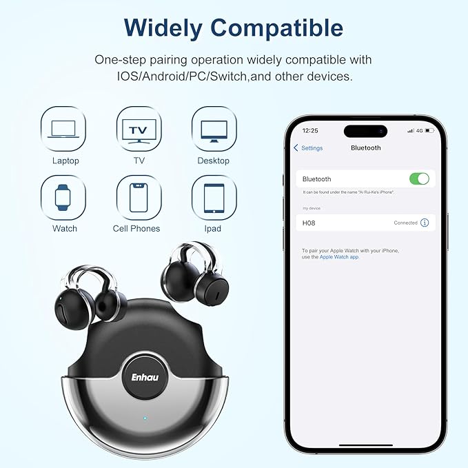 Open Ear Earbuds, Wireless Earbuds Bluetooth Headphones Bluetooth Earbuds Clip On Earbuds, Bluetooth 5.3 IPX7 Waterproof Charging case Ultra-Light Earbuds Built-in Mic 43H Playtime