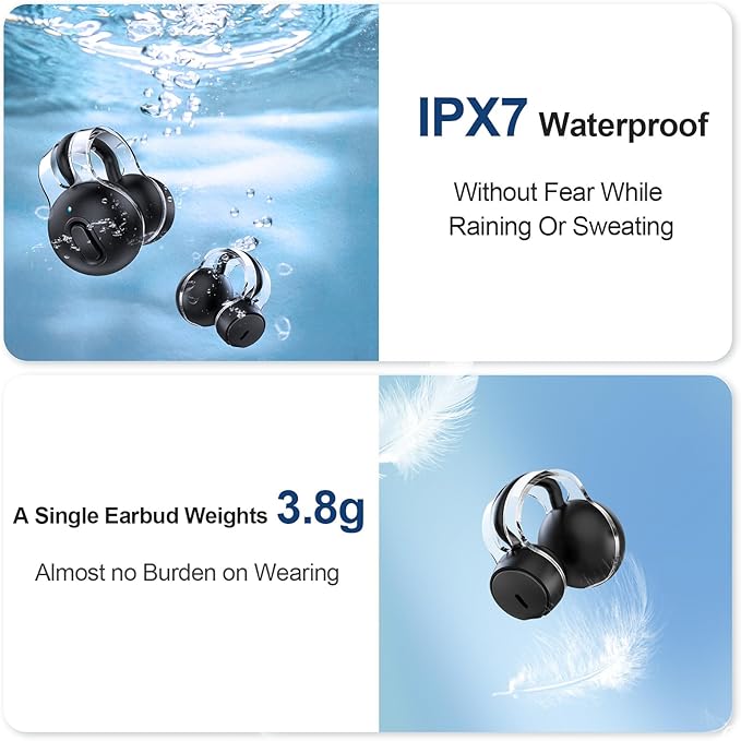 Open Ear Earbuds, Wireless Earbuds Bluetooth Headphones Bluetooth Earbuds Clip On Earbuds, Bluetooth 5.3 IPX7 Waterproof Charging case Ultra-Light Earbuds Built-in Mic 43H Playtime