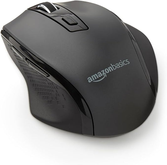 Amazon Basics Ergonomic 2.4 GHz Wireless Optical Mouse, DPI adjustable, Compatible with PC, Mac, Laptop - Black